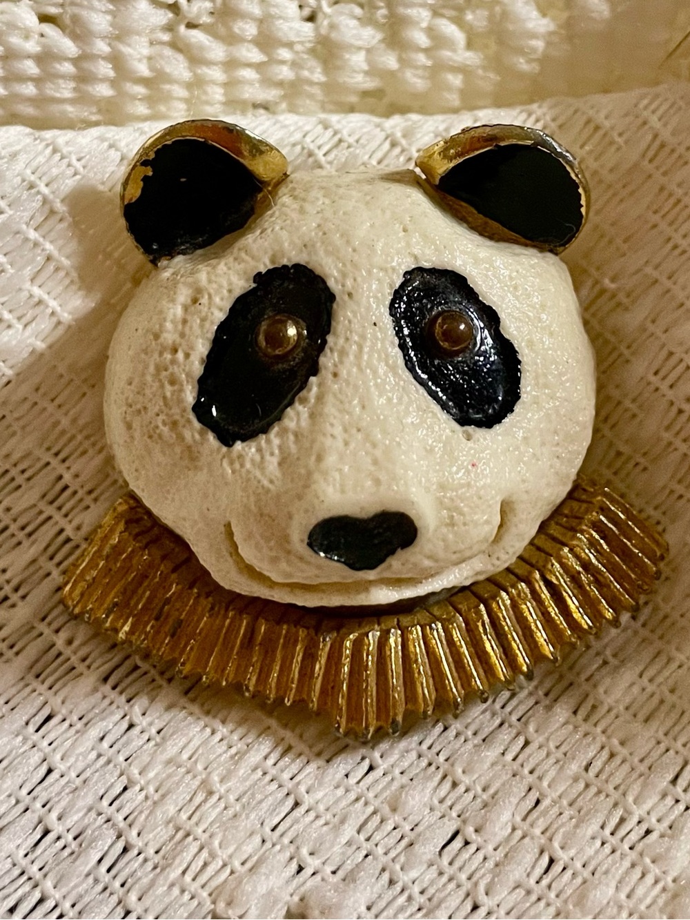 Luca Razza Panda Bear Brooch Pin-1970’s Rare Mod Jewelry